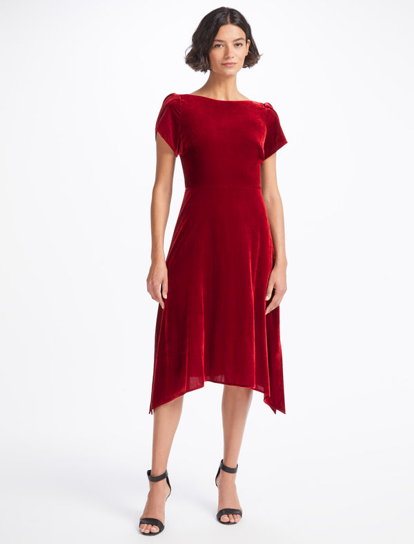 Emily Velvet Midi Dress - Red