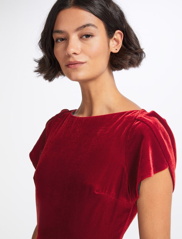 Emily Velvet Midi Dress - Red