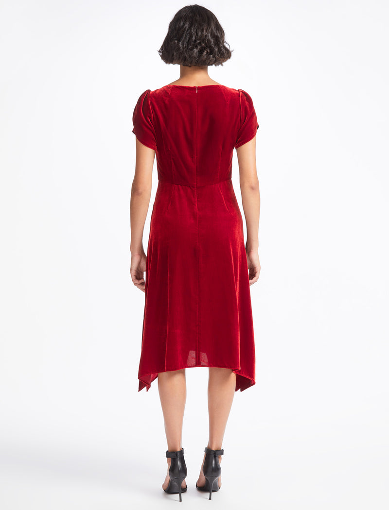 Emily Velvet Midi Dress - Red