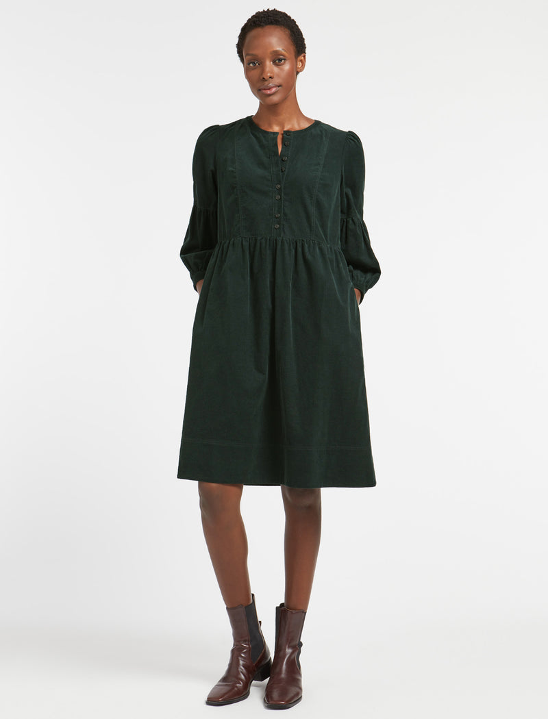Effie Pin Corduroy Midi Dress - Forest Green