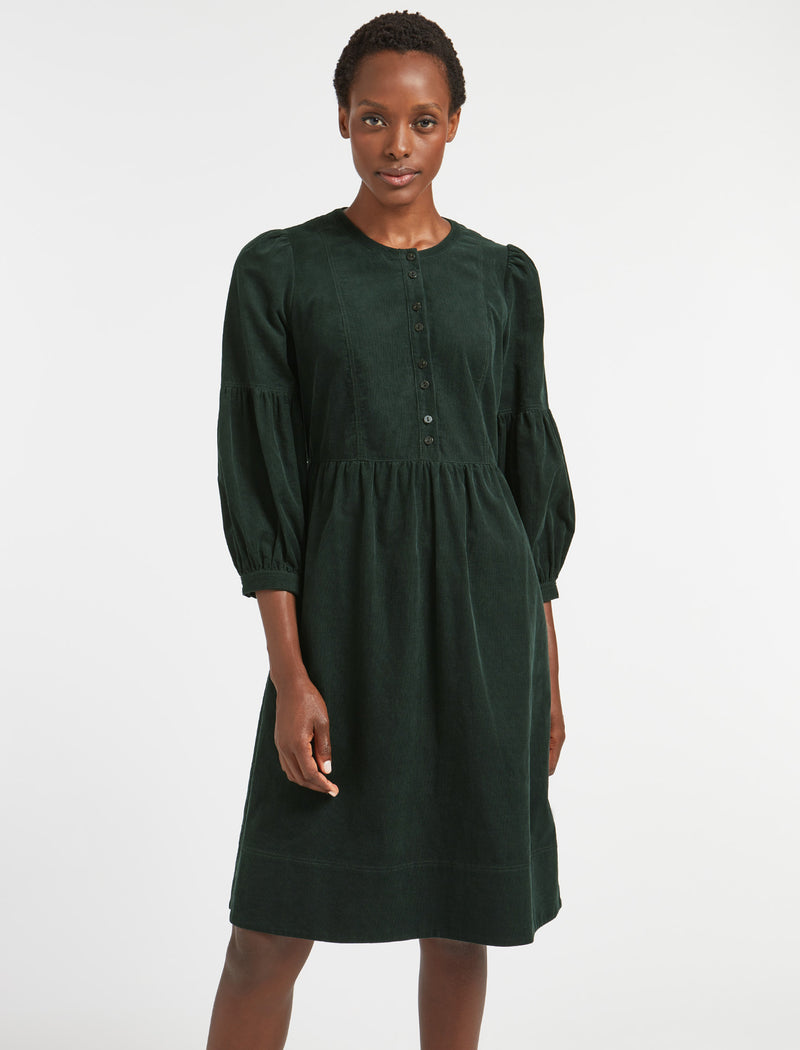 Effie Pin Corduroy Midi Dress - Forest Green