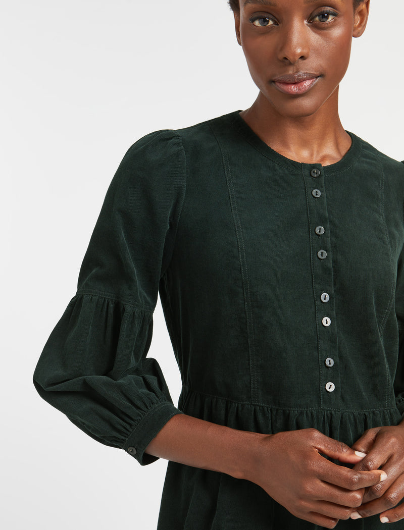 Effie Pin Corduroy Midi Dress - Forest Green