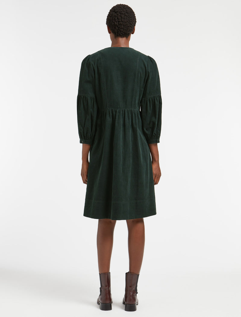 Effie Pin Corduroy Midi Dress - Forest Green