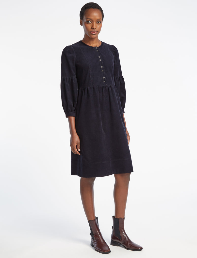 Effie Pin Corduroy Midi Dress - Navy