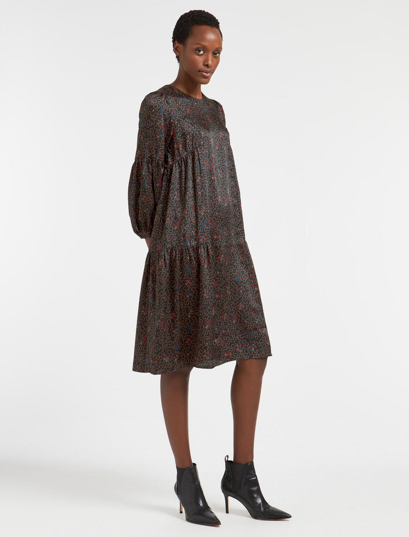Hester Trapeze Midi Dress - Red Blue Wiggle Print