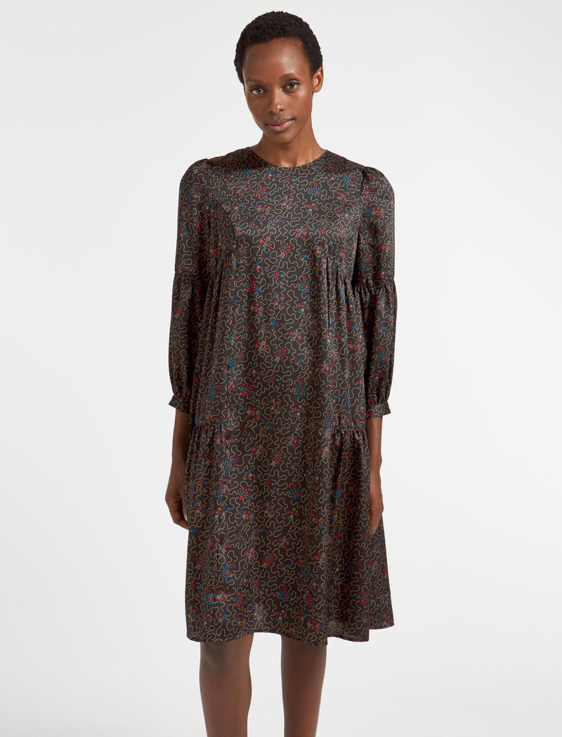 Hester Trapeze Midi Dress - Red Blue Wiggle Print