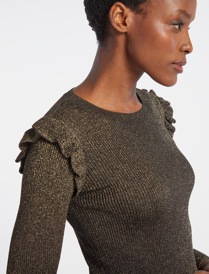 Jessie Lurex Metallic Long Sleeve Crew Neck Jumper With Frill