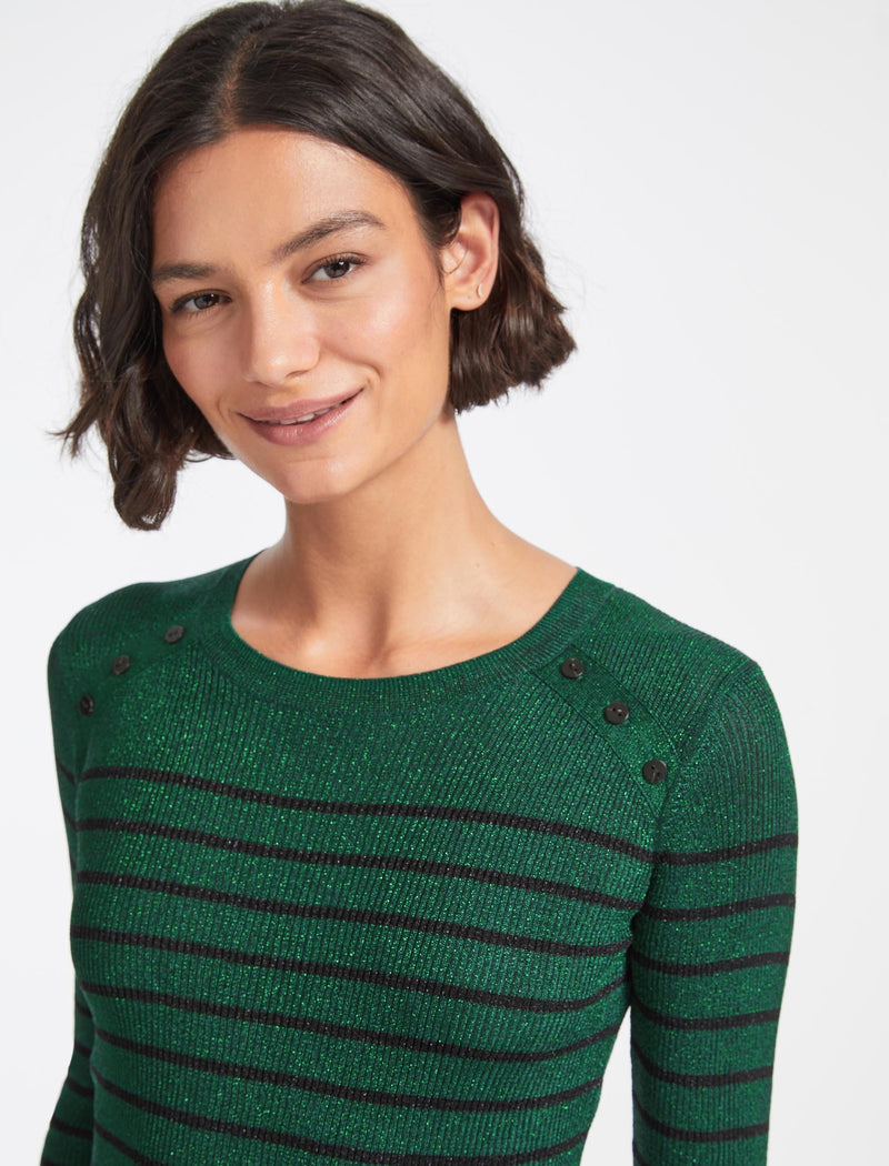 Frieda Lurex Jumper - Emerald Green Black Stripe