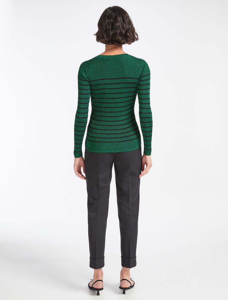 Frieda Lurex Jumper - Emerald Green Black Stripe