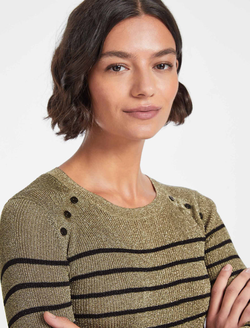 Frieda Lurex Jumper - Light Gold Black Stripe