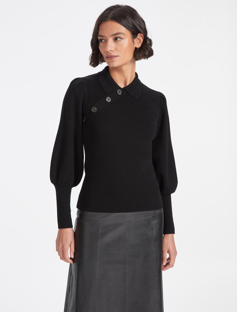Johanna Wool Rib Knit Jumper - Black