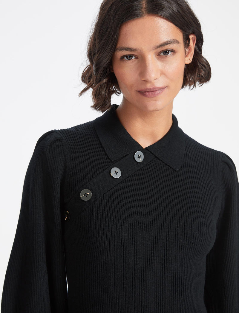 Johanna Wool Rib Knit Jumper - Black