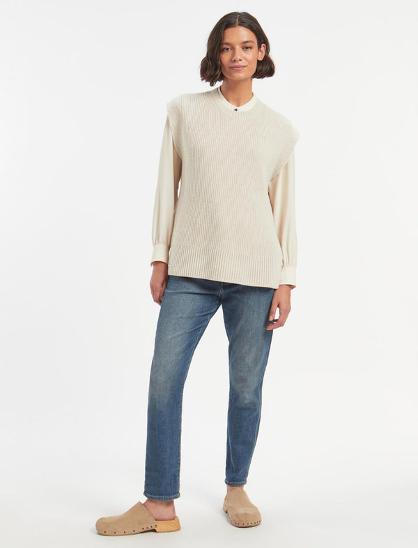 Janice Wool Round Neck Sleeveless Jumper - Oatmeal