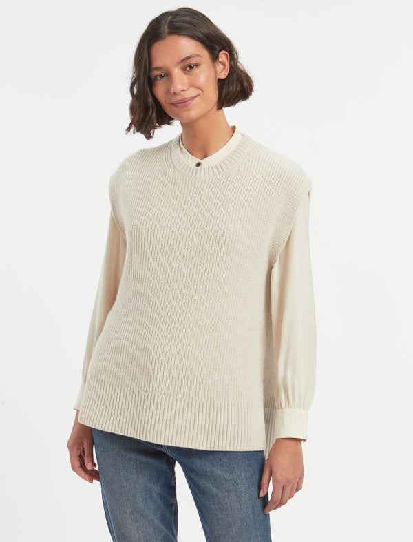 Janice Wool Round Neck Sleeveless Jumper - Oatmeal