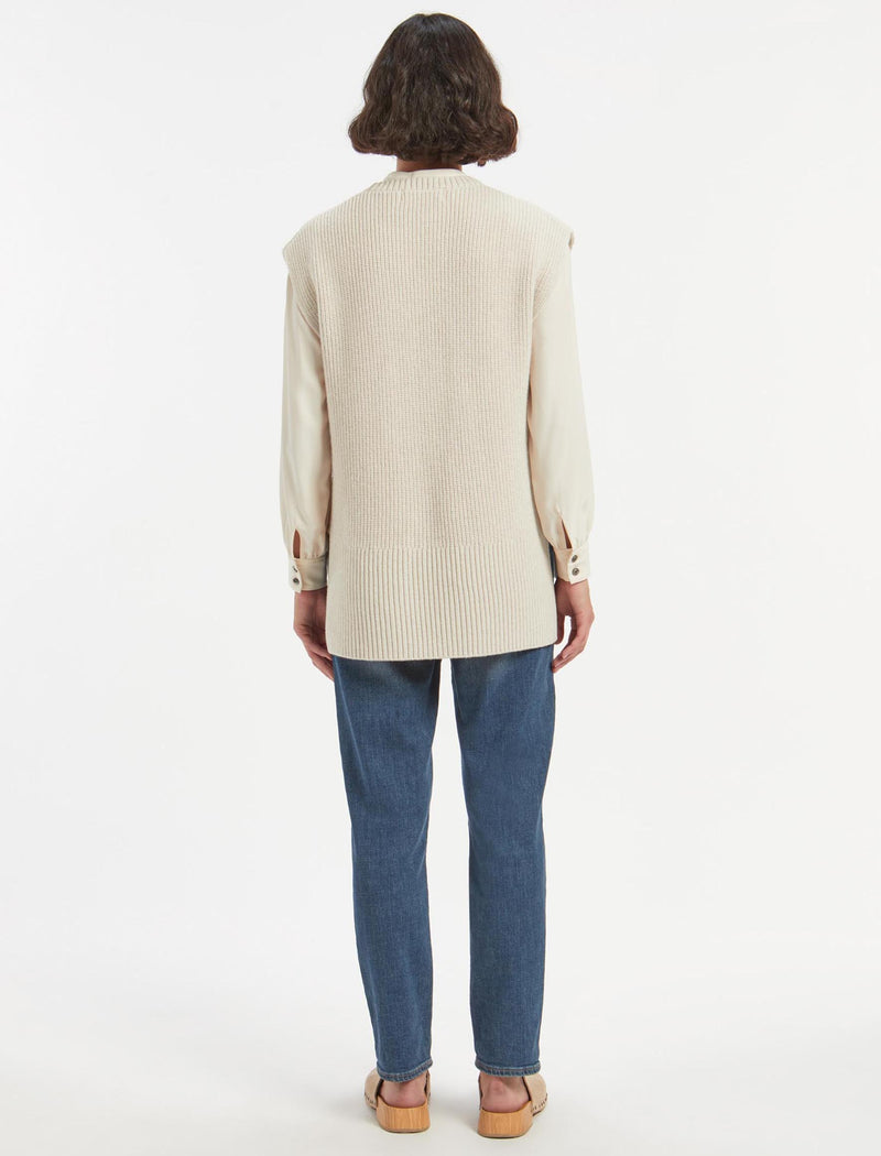 Janice Wool Round Neck Sleeveless Jumper - Oatmeal