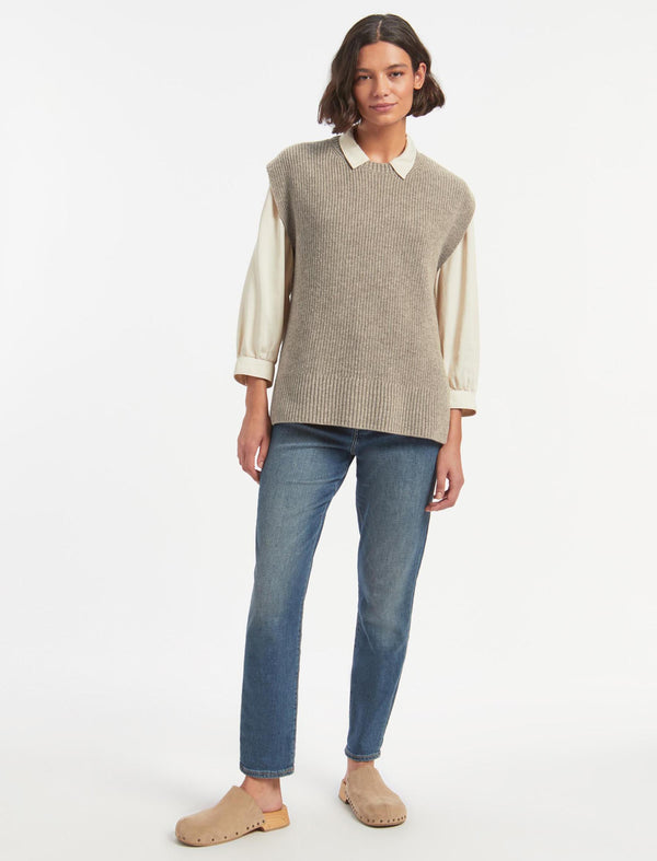 Janice Wool Round Neck Sleeveless Jumper - Taupe