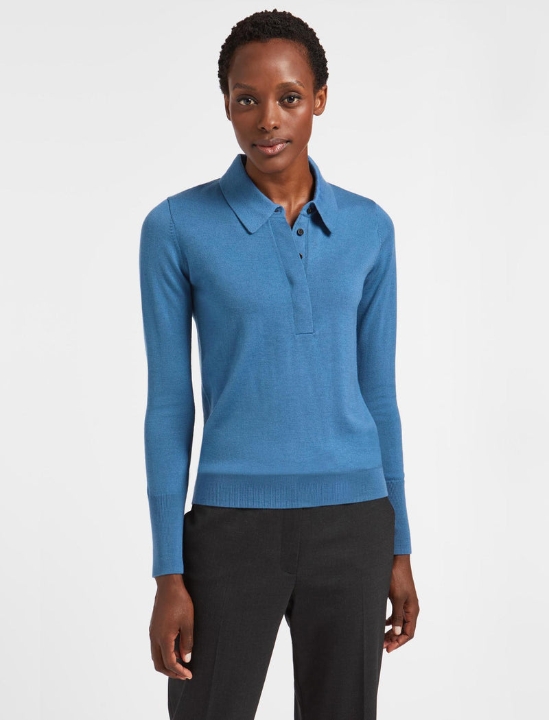 Josie Wool Collared Jumper - Mid Blue