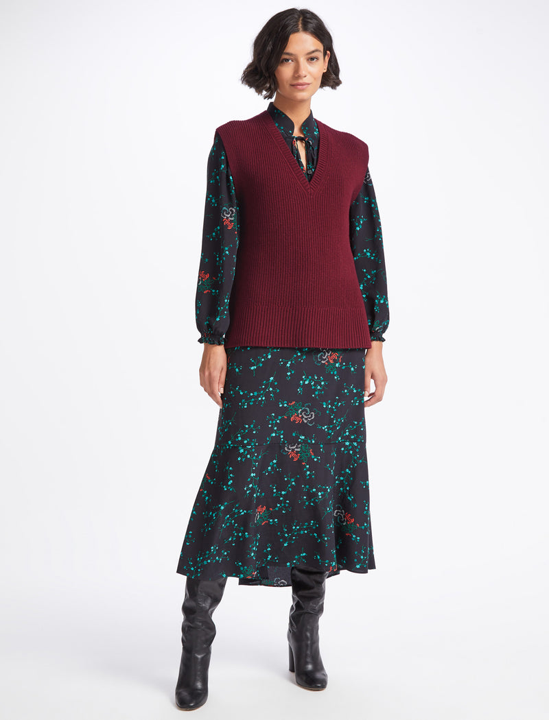 Janice Wool V Neck Sleeveless Jumper - Dark Red