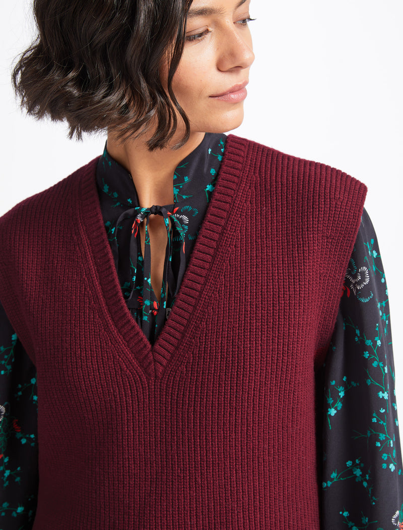 Janice Wool V Neck Sleeveless Jumper - Dark Red