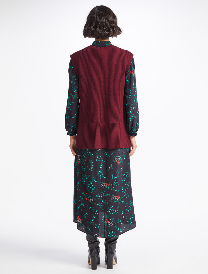 Janice Wool V Neck Sleeveless Jumper - Dark Red