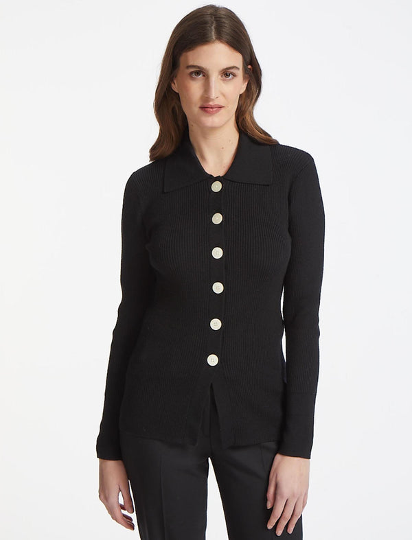 Kelis Wool Rib Knit Cardigan - Black