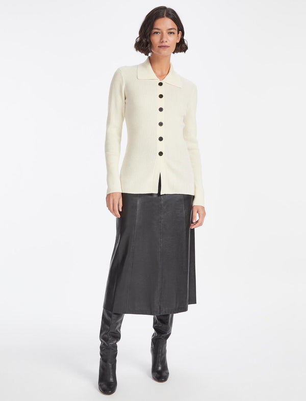 Kelis Wool Rib Knit Cardigan - Cream