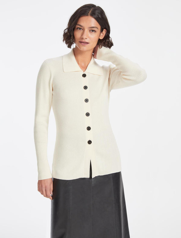 Kelis Wool Rib Knit Cardigan - Cream