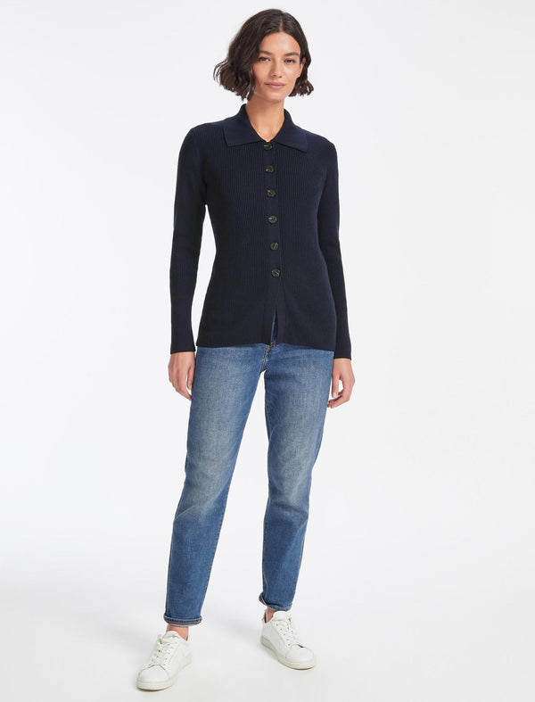 Kelis Wool Rib Knit Cardigan - Navy