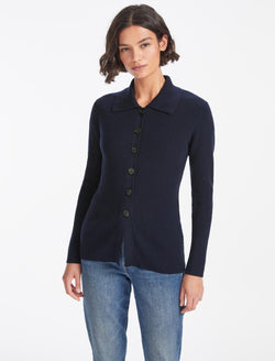 Kelis Wool Rib Knit Cardigan - Navy