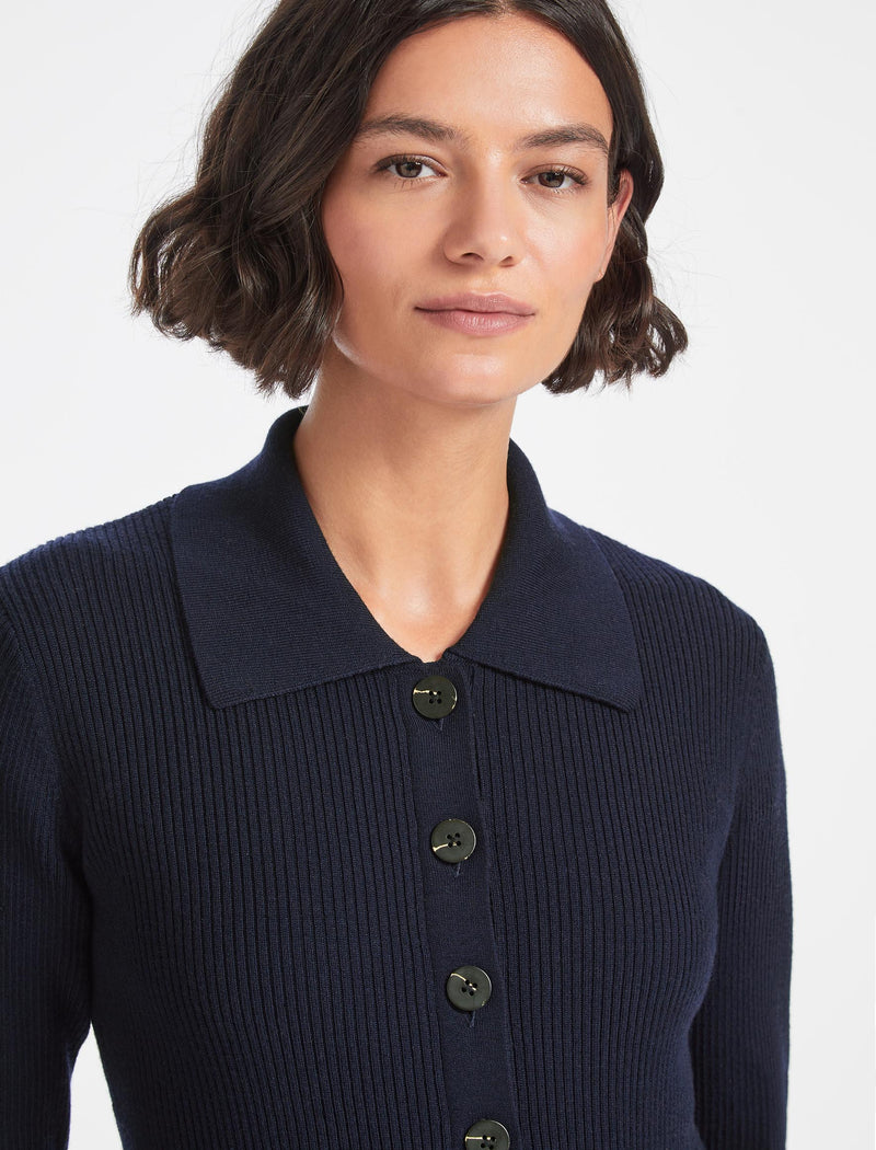 Kelis Wool Rib Knit Cardigan - Navy