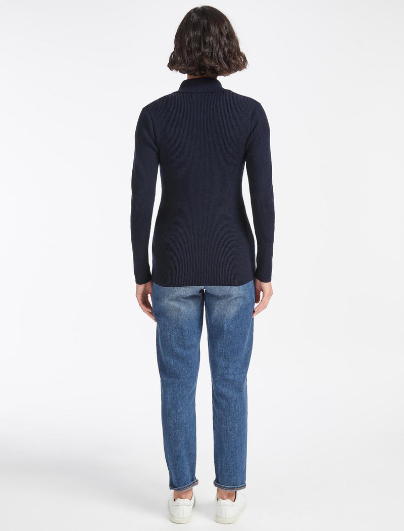 Kelis Wool Rib Knit Cardigan - Navy