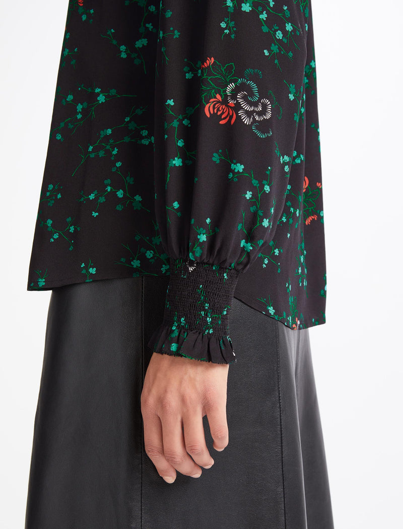 Stella Silk Shirt - Black Lotus Print