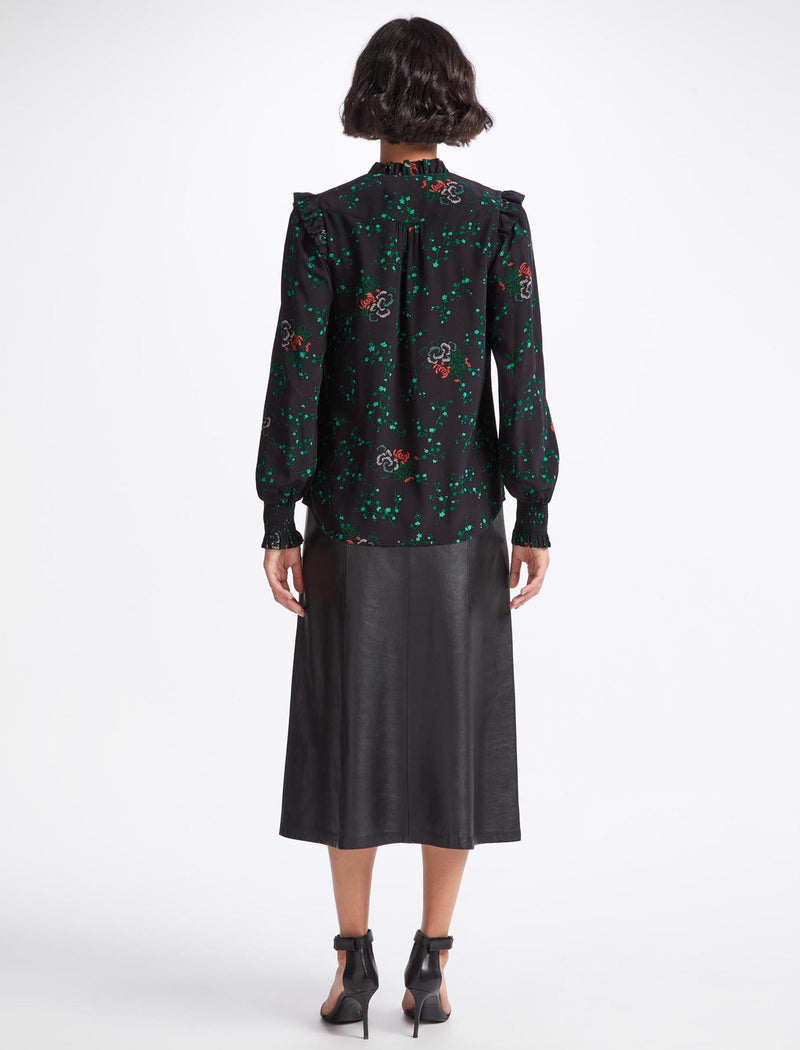 Stella Silk Shirt - Black Lotus Print