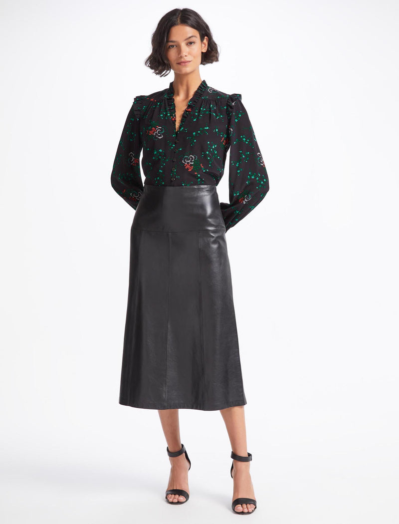 Stella Silk Shirt - Black Lotus Print