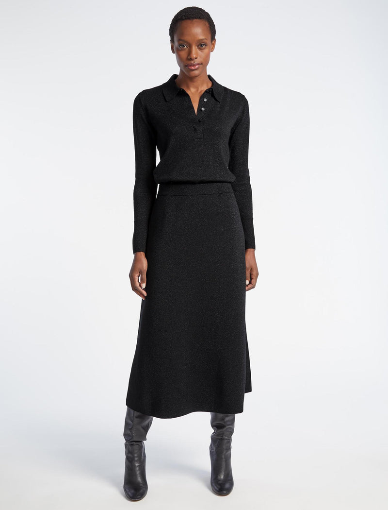 Sasha Lurex Wool A Line Knit Skirt In Black