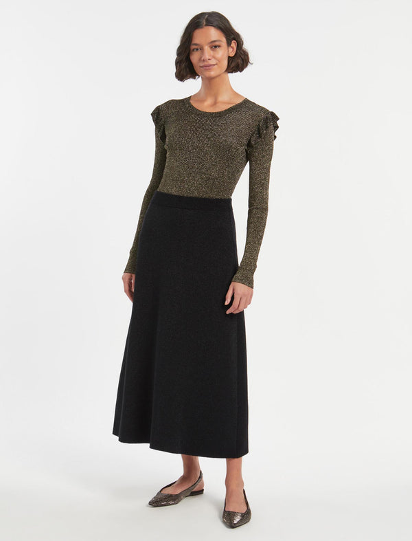 Sasha Lurex Wool A Line Knit Skirt - Black