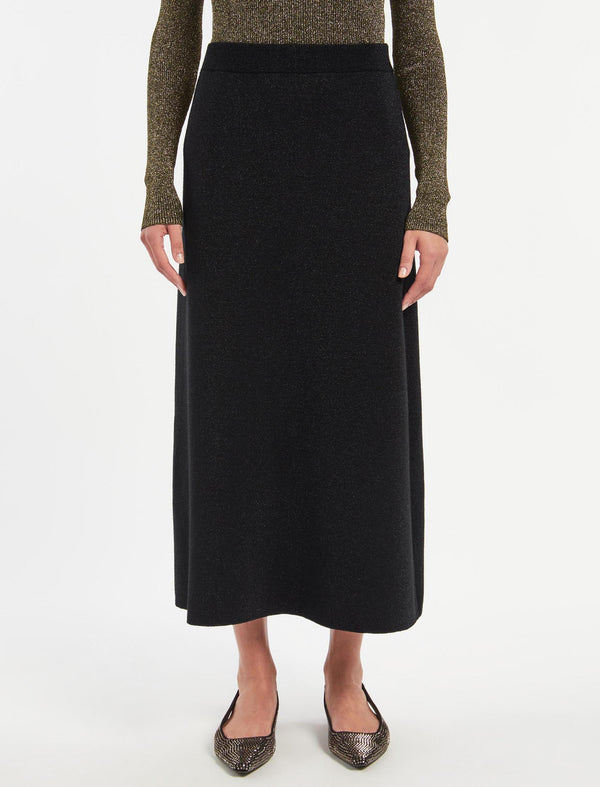 Sasha Lurex Wool A Line Knit Skirt - Black