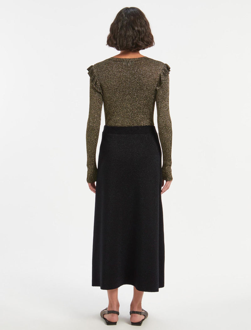 Sasha Lurex Wool A Line Knit Skirt - Black