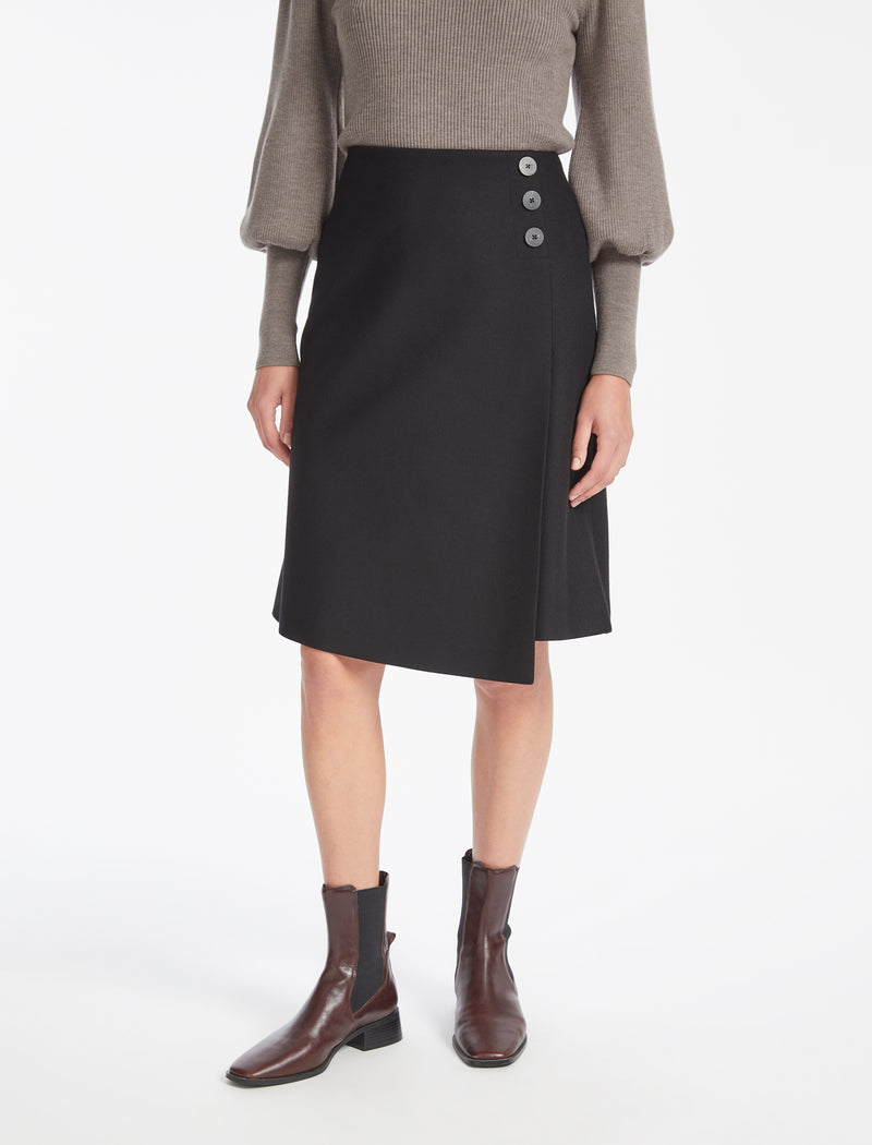 Audrey Felted Wool A Line Pill Free Skirt In Black Dry Clean Wool Blend