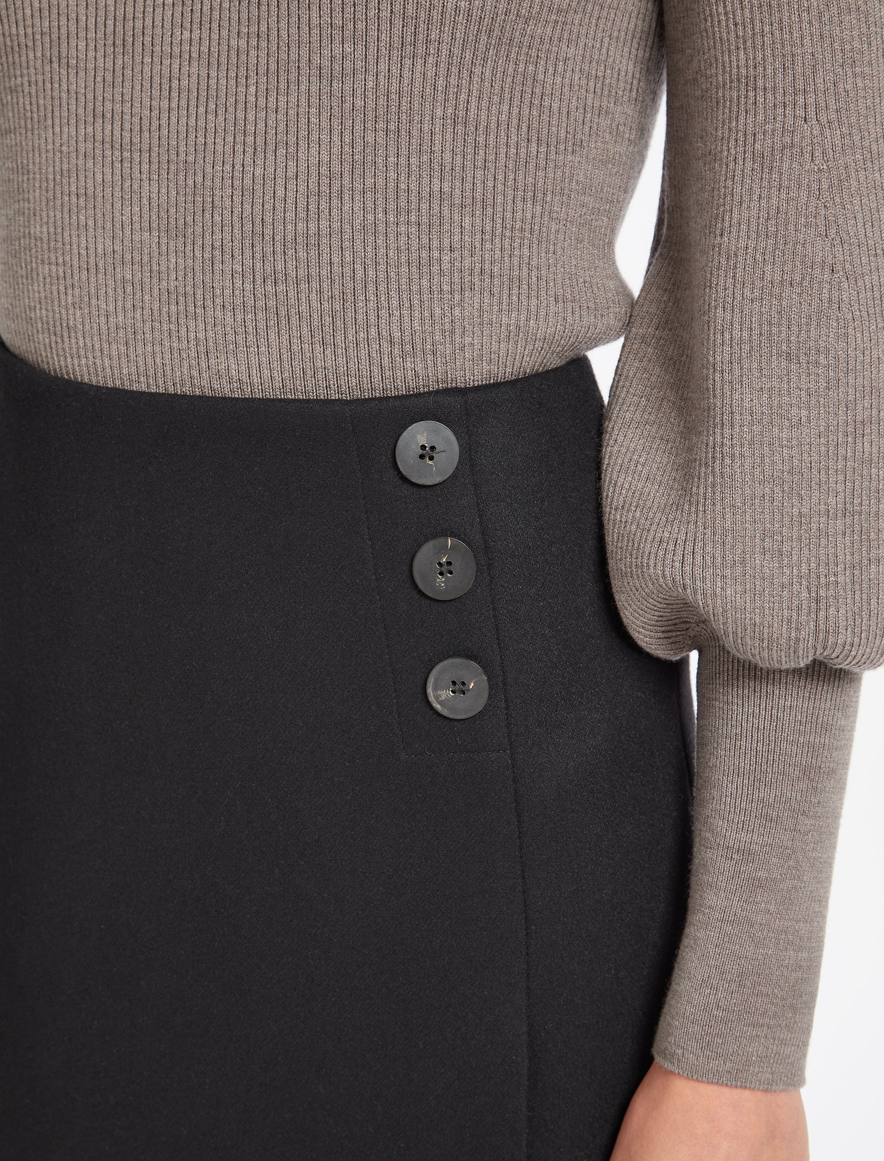 Audrey Felted Wool A Line Pill Free Skirt In Black Dry Clean Wool Blend