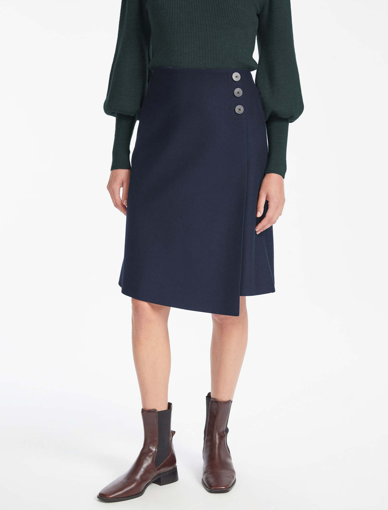 Audrey Classic Wool A Line Skirt - Navy