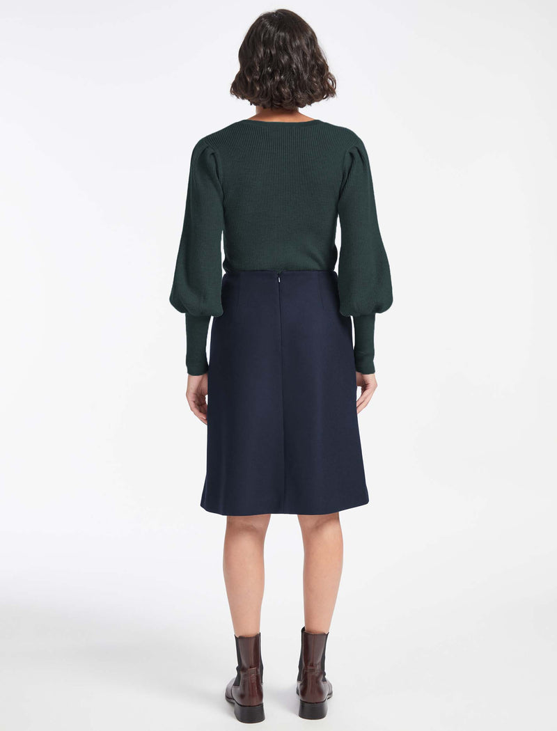 Audrey Classic Wool A Line Skirt - Navy