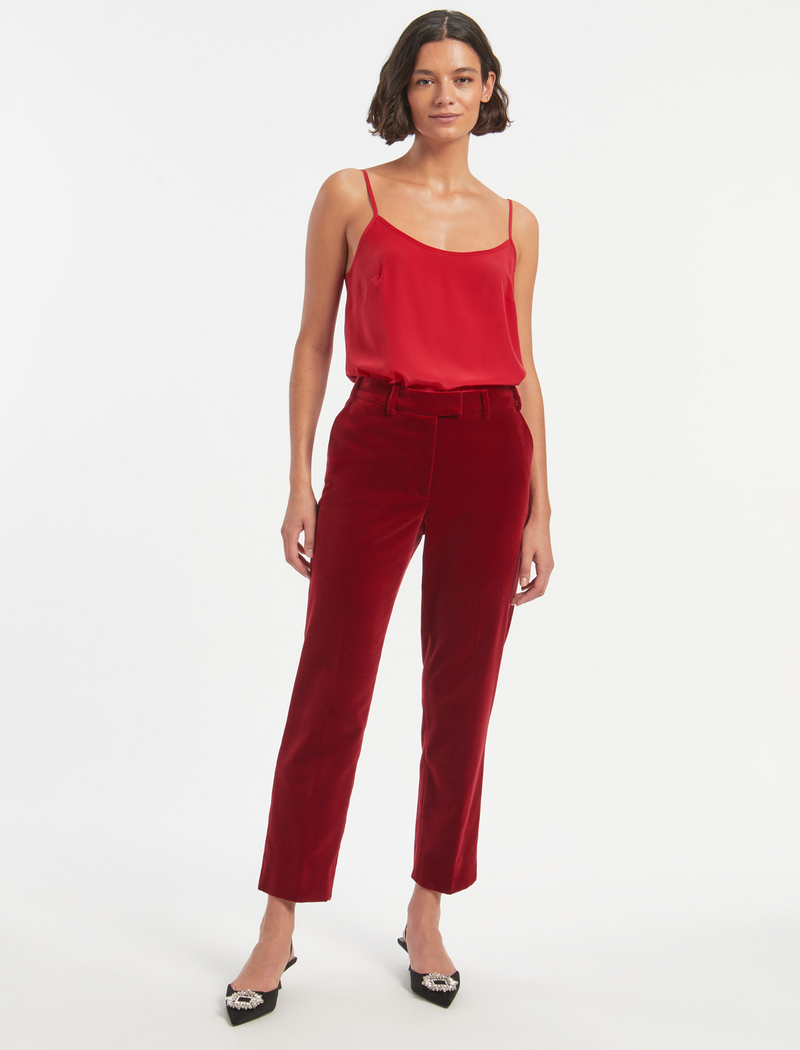 Tatum Velvet Tapered Trouser - Red