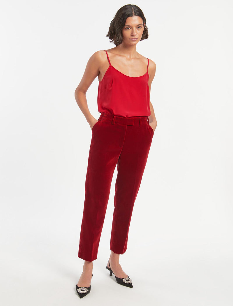 Tatum Velvet Tapered Trouser - Red