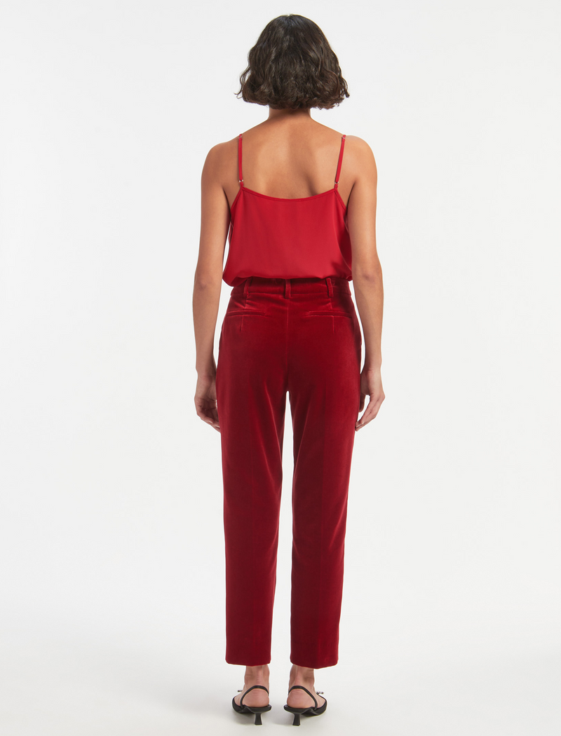 Tatum Velvet Tapered Trouser - Red