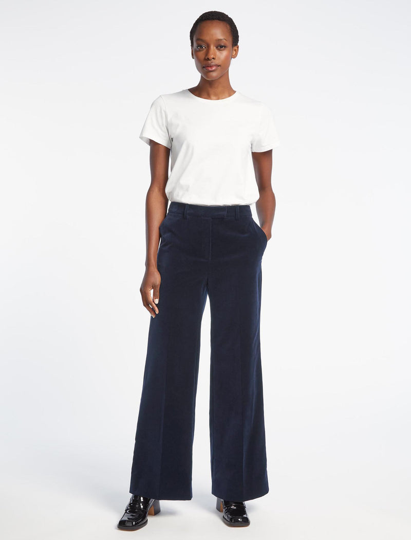 Taylor Velvet Wide Leg Trouser - Navy