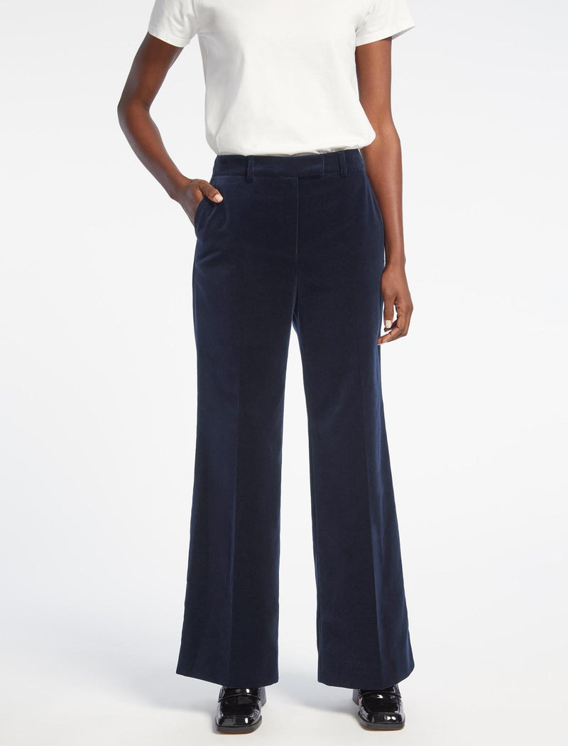 Taylor Velvet Wide Leg Trouser - Navy