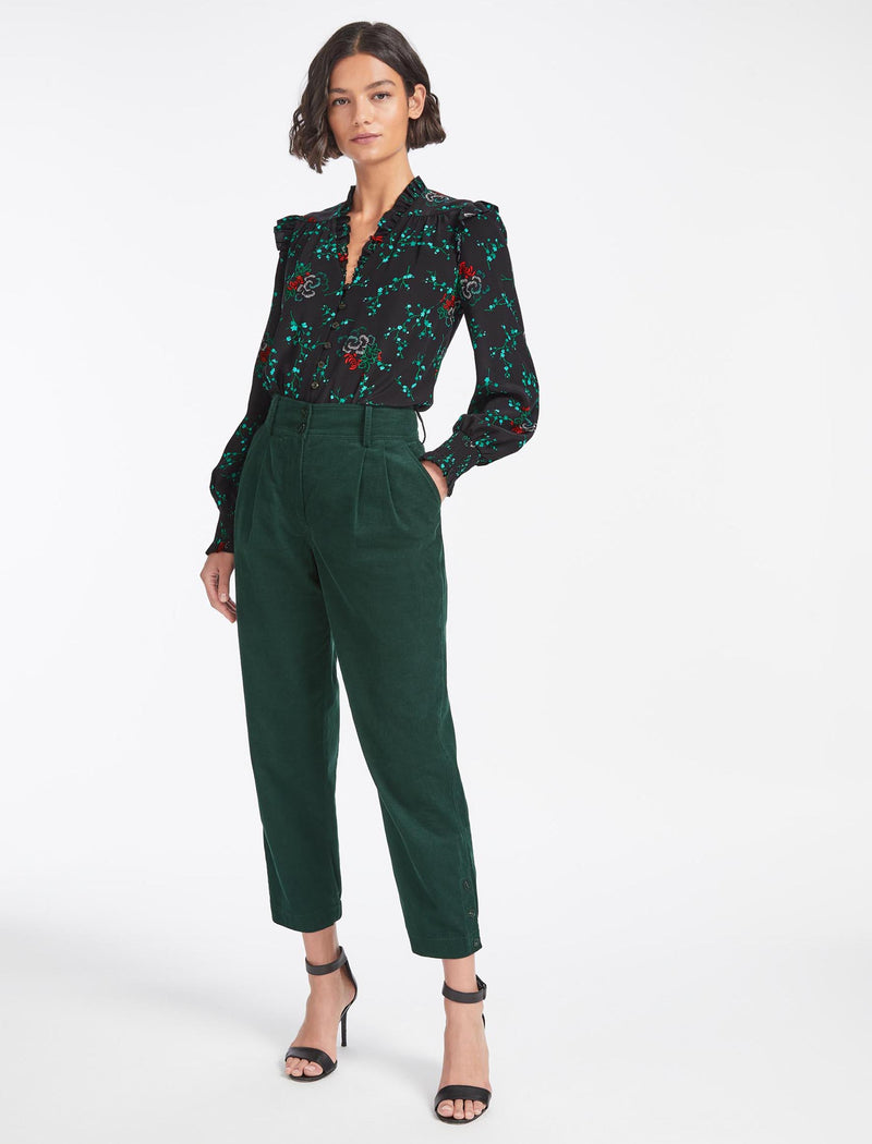Tyson Pin Corduroy High Easy Waist Pleated Trouser With Sheered