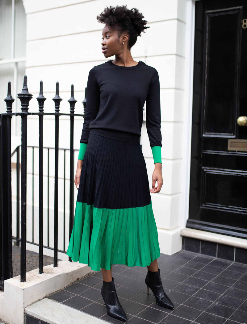 Colette Contrast Hem Skirt - Emerald Green Black