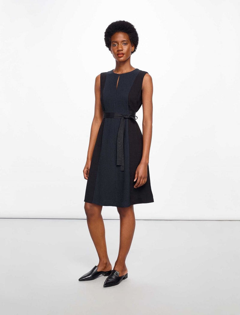 Amber Contrast Panel Knee Length Dress - Navy/Black